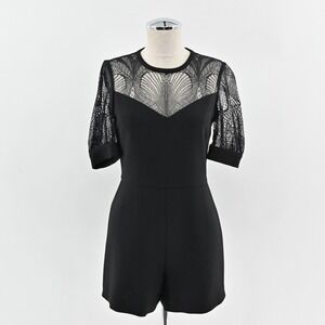 MAJE Womens Izoni Romper Size S Lace Detail Black Tailored Crew Short Sleeve‎